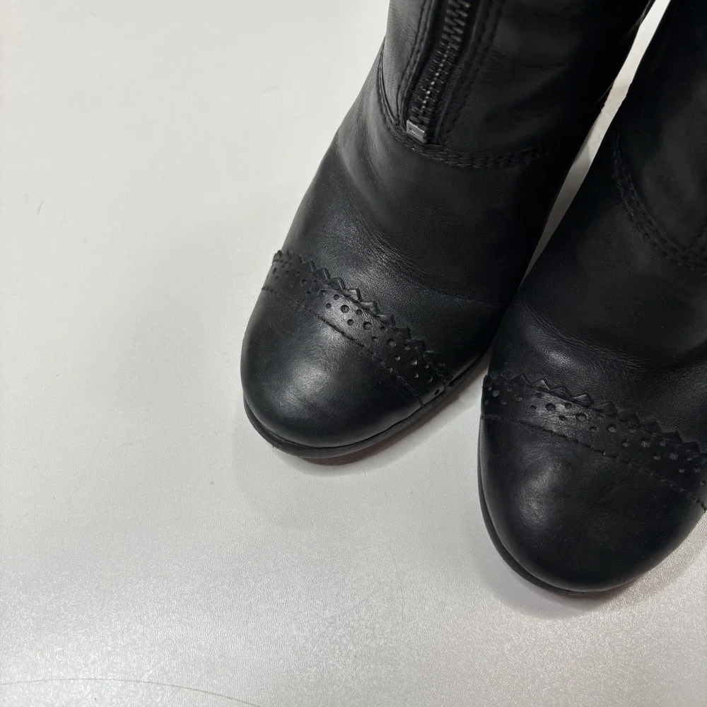 Tory Burch Black Leather Tassel Brogue Block Heel Ankle Boots Size 5.5M - Picture 5 of 10